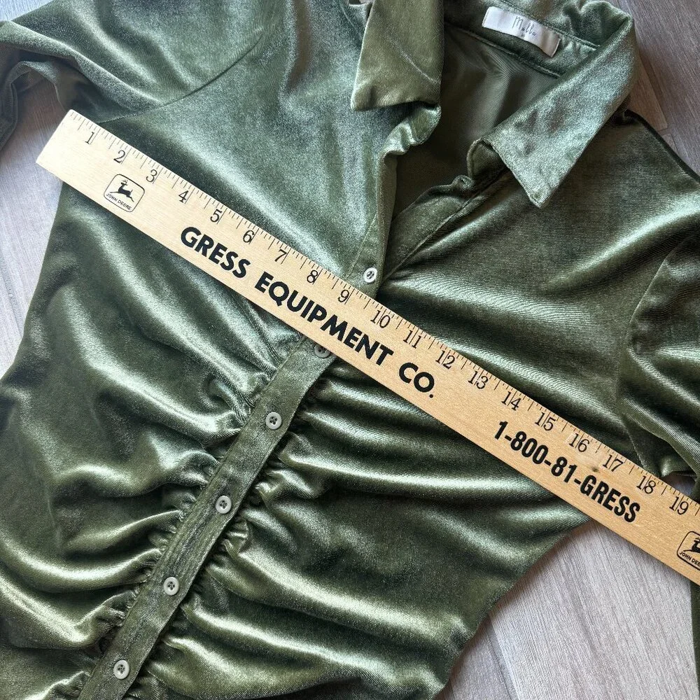 Mulla Olive Green Velour Button-Up Collared Dress – Women’s Medium - Picture 7 of 9